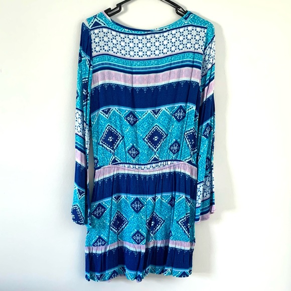 Like New! H&M Blue Pattern Bell Sleeve Boho Dress - Picture 3 of 8